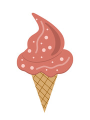 Ice cream in a cone on a white background. Concept of summer and cool dessert. Vector illustration