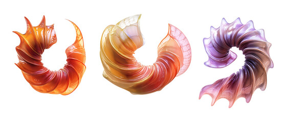 Pack of Spiral 3D Render Set Against Transparent Background for Graphic or Design Projects