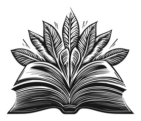 Open Book with Leaf Design for Education and Knowledge Themes