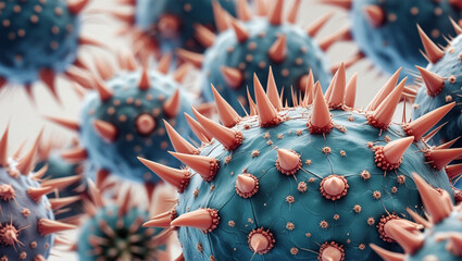Extreme close-up Extreme close-up of human skin cells under microscope, detailed texture and cell membranes, biomedical visualization styleof cactus surface, showing thorns and textured skin, isolated