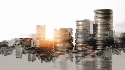 Economic Recovery Visual with Double Exposure Urban Landscape
