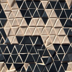 Triangle pattern. Beige and dark grey triangle tile seamless background.