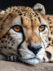 Close-up of Cheetah Resting with Focused Gaze and Distinct Spots