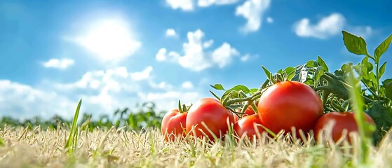 Ripe Tomatoes Sunny Field.
