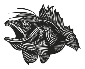 Obraz premium Detailed Black and White Illustration of a Fish with Bold Lines
