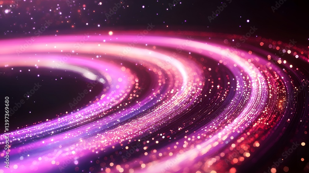 Poster curving light streaks and particles create an abstract artistic display