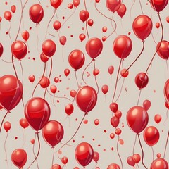Red Balloons Pattern. Seamless repeating design features many bright red balloons with string on light background. Celebration themed repeat pattern