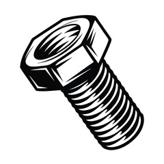 Black and White Bolt and Nut Illustration, Monochrome Style, Mechanical Component