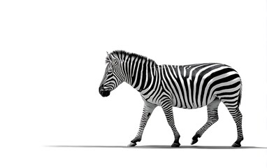 Naklejka premium Zebra Walking on a White Background Animal Side View