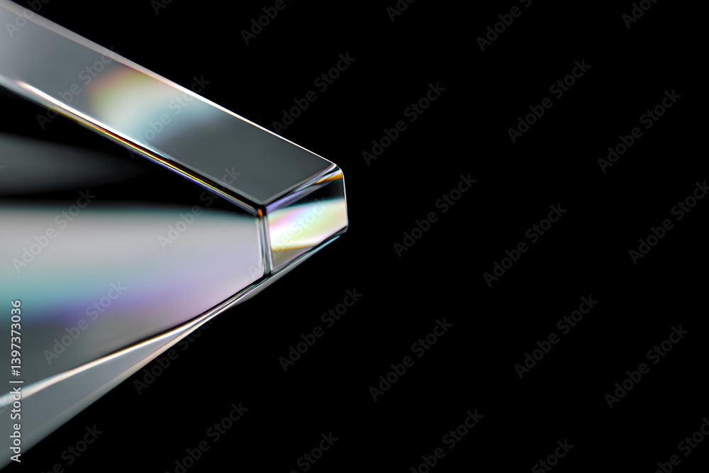 Aufkleber close-up of iridescent glass facet, showcasing sharp angles and reflective surface, symbolizing prec