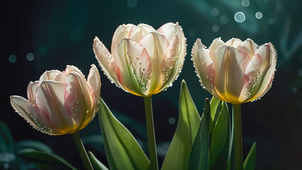 pink tulips in dew
