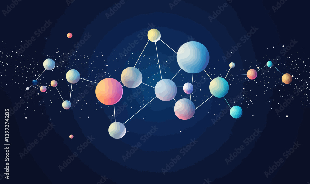 Aufkleber 3d molecular structure vector background - atoms and particles in science illustration