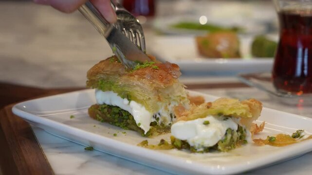 Traditional Turkish Antep Baklava Product Process Making Video, Eminonu Istanbul, Turkiye (Turkey)