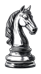 Minimalist Black and White Horse Chess Piece Vector Illustration Engraving