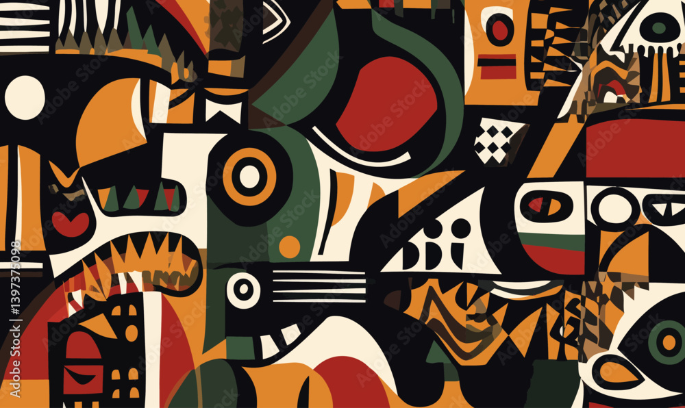 Aufkleber vibrant abstract vector with native african patterns and geometric shapes