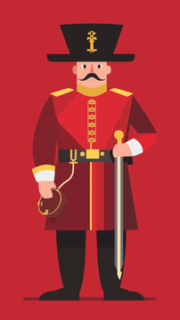 Flat Minimalist Vector Illustration of a Beefeater Yeoman Warder Iconic British Guard