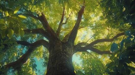 Fototapeta premium Majestic Ancient Tree Canopy: A Summer's Day in Nature