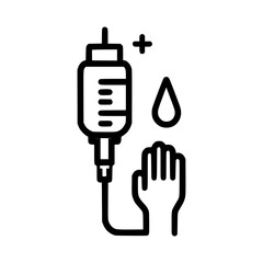 IV drip icon with hand and blood drop outline  