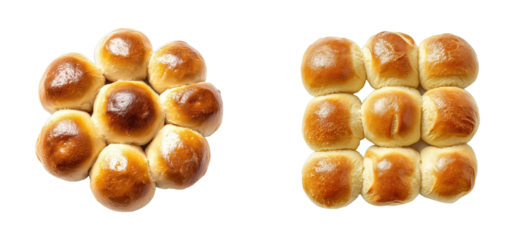 Golden baked dinner rolls with soft fluffy texture, cut out - stock png
