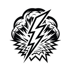 Black Silhouette Lightning Bolt Surrounded by an Explosion Effect Pattern Design