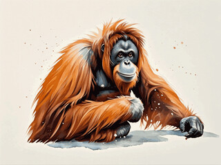 Gentle Guardian of the trees orangutan isolated watercolor vector illustration svg  © Arun168