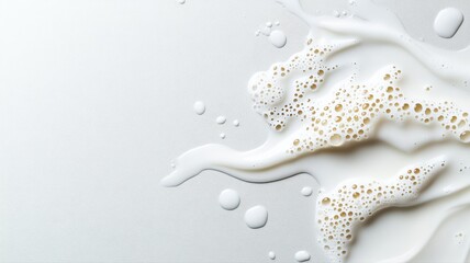 Abstract splash of milk foam with bubbles on a light background, capturing texture and fluidity.