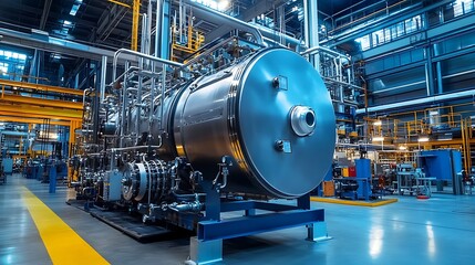 power generation facility featuring large boiler vessel and industrial equipment for thermal systems and high pressure engineering applications