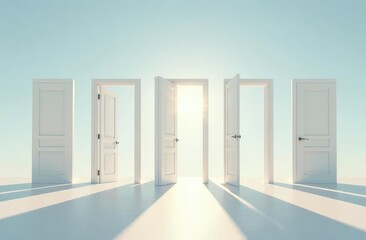 open white doors in the sky and sunlight through these doors