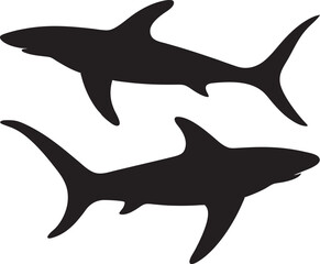Obraz premium Shark Silhouette Set Swimming, vector illustration