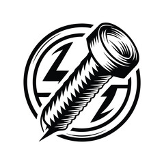 Bold Screw With Circle Detail, Isolated Black and White Mechanical Icon Design Element