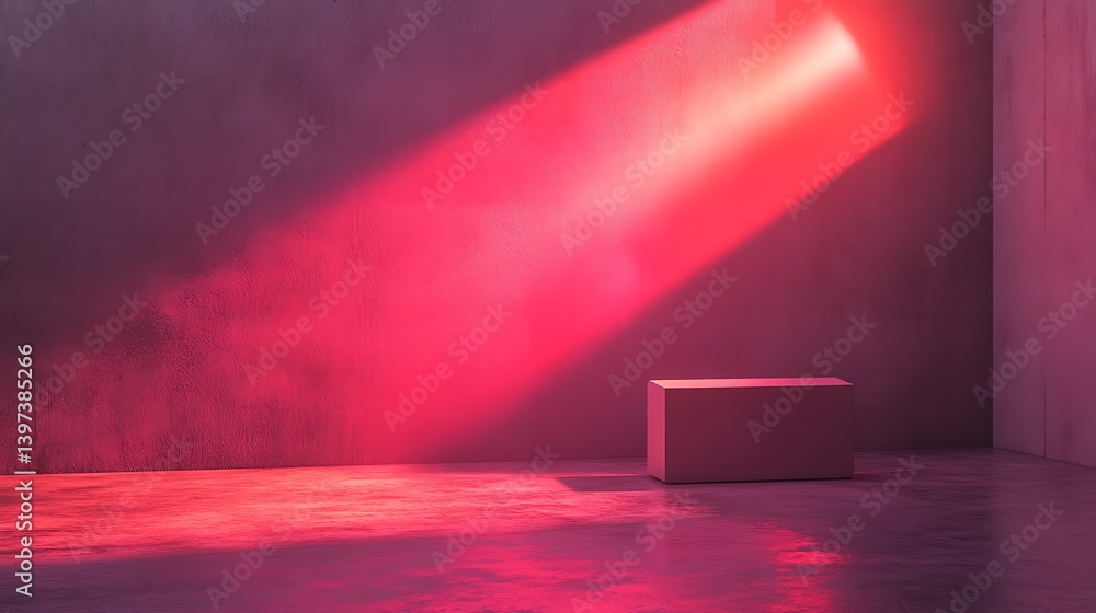 Poster red laser beam from projector lights up simple wall in stylish modern room demonstrating advanced te