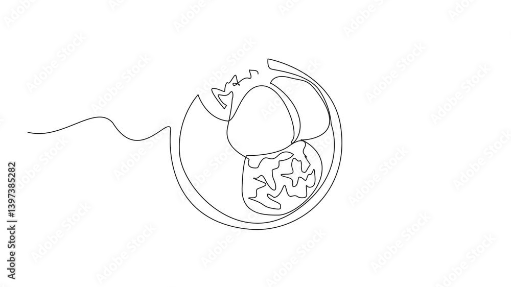 Poster self drawing animation of continuous one line drawing a pile of truffles split in two at the top. fo