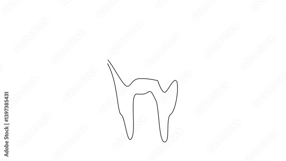 Poster animation of single continuous line drawing tooth with the bottom covered in blood. consequences of 