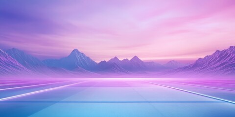 Neon-lit mountain landscape in futuristic world
