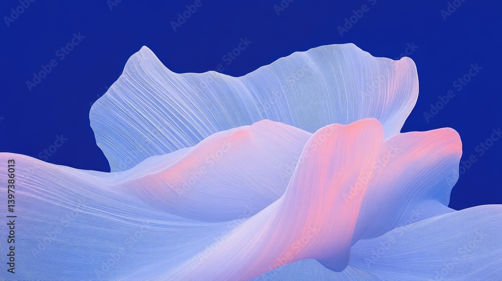 Poster abstract, ethereal flower-like form in soft pastel colors. delicate, flowing lines create a sense of