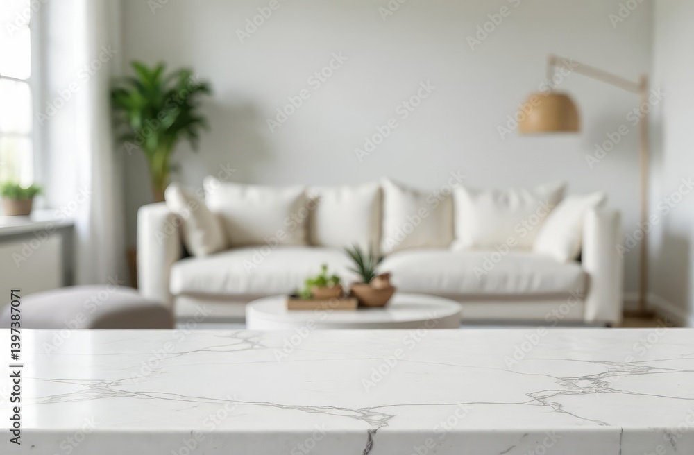Aufkleber a white marble tabletop with empty space for display product with a blurred background of a modern w