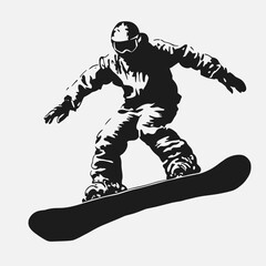Fototapeta premium Silhouette of the figure with snowboarding and equipment on their body t-shirt print for a sport brand