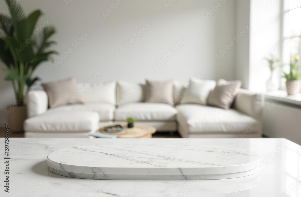 Aufkleber a white marble tabletop with empty space for display product with a blurred background of a modern w