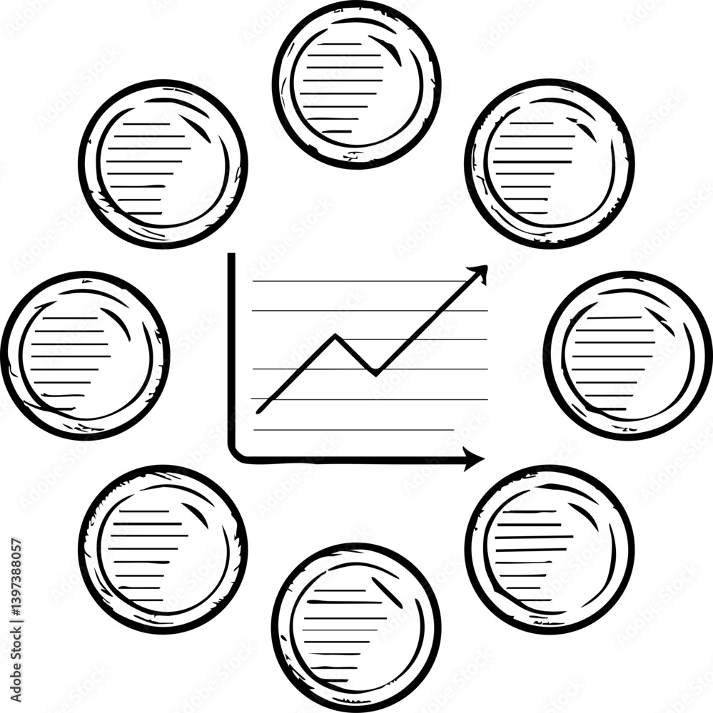 Aufkleber a circular diagram illustrating growth, featuring a central graph and surrounding circles, symbolizi