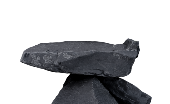 Stone Podium Isolated, Black Rock Sea stack with grain texture for spa,cometic  product stand background ,Rock Granite stage for mock up display , Dark Green Cliff Rock Mountain for Garden Decoration