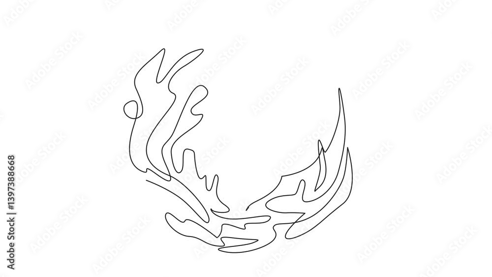 Poster self drawing animation of single continuous line drawing tuna jumps and there is a water splash in t