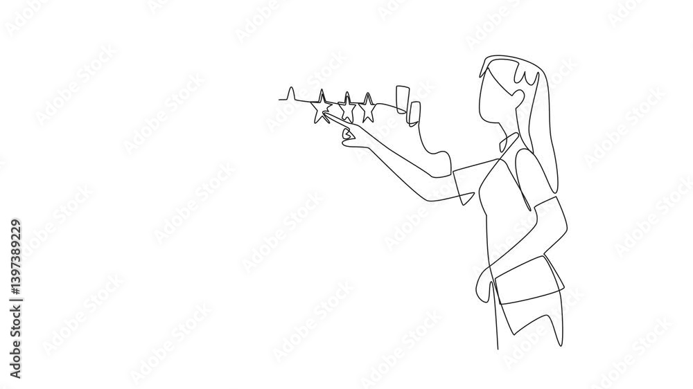 Aufkleber animated self drawing of single continuous line drawing woman points to a wall with lots of paper no