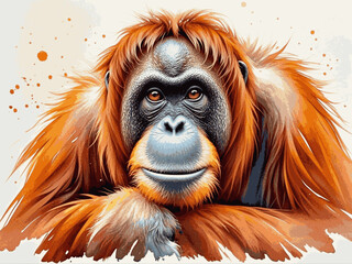Wisdom of the rainforest flow orangutan isolated watercolor vector illustration svg  © Arun168