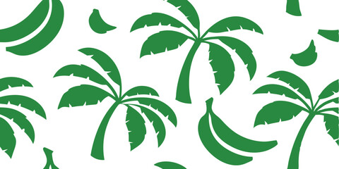 Tropical Banana Palm Tree Seamless Green Pattern Background
