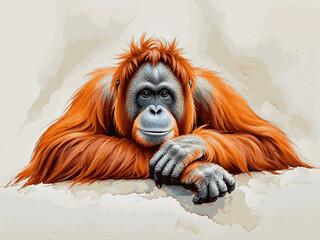 Rust-Furred wilderness orangutan isolated watercolor vector illustration svg  © Arun168