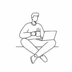Remote worker enjoying coffee while using a laptop  