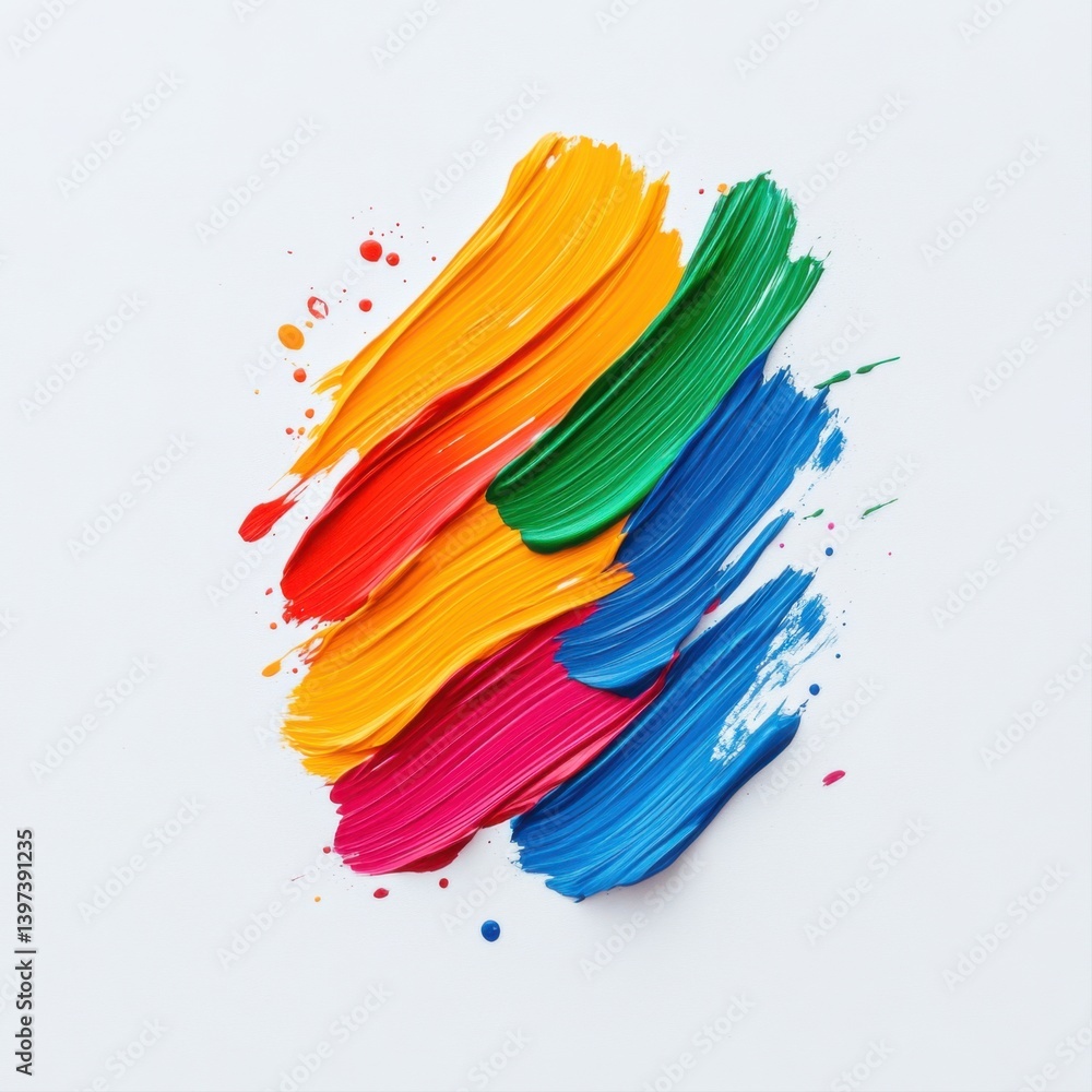 Poster vibrant multicolored paint strokes on white canvas background for artistic expression and creativity