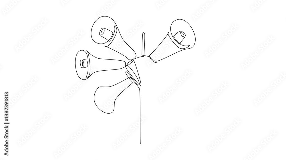 Poster animation of single continuous line drawing 6 speakers installed in various directions on the tower.