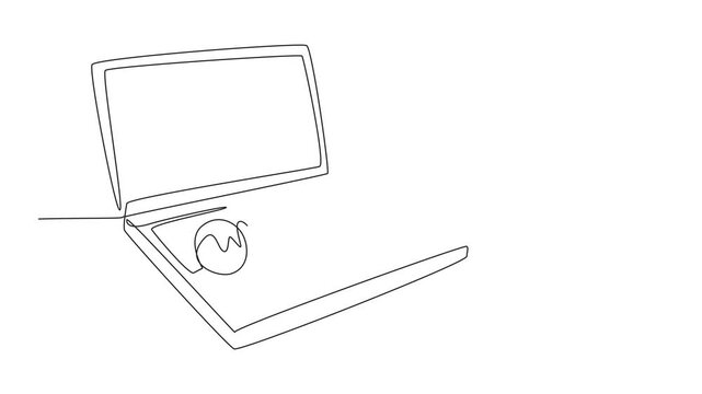 Self drawing animation of continuous one line drawing microphone above laptop keyboard. Independent reporting. Distributed via social media. National Public Radio Day. Full length animated