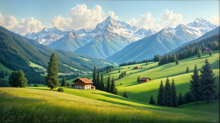 Fototapeta premium swiss alps landscape, generated by AI